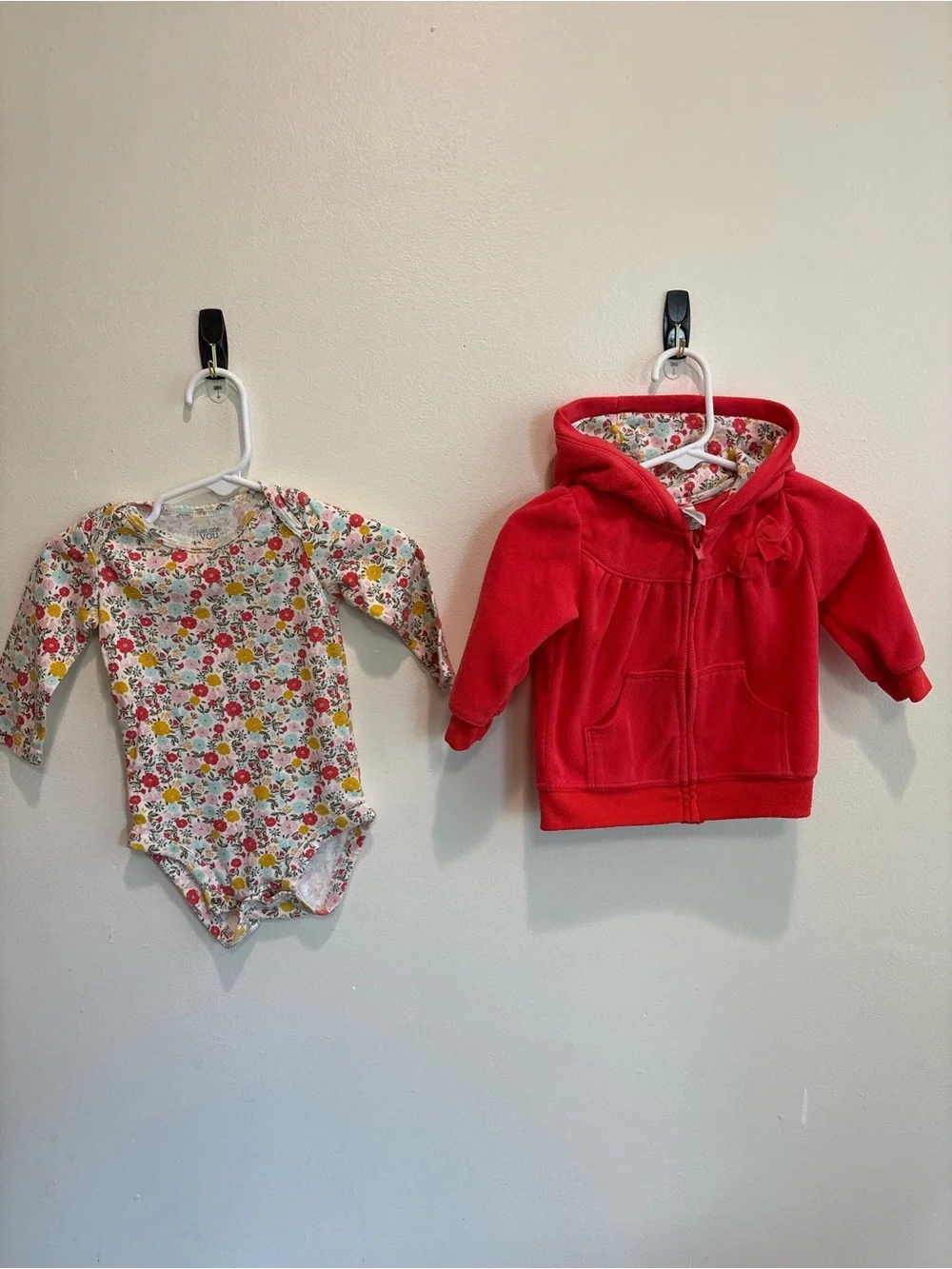 Carter's 6 months Red Hooded Jacket with Floral Lined Bodysuit long sleeve